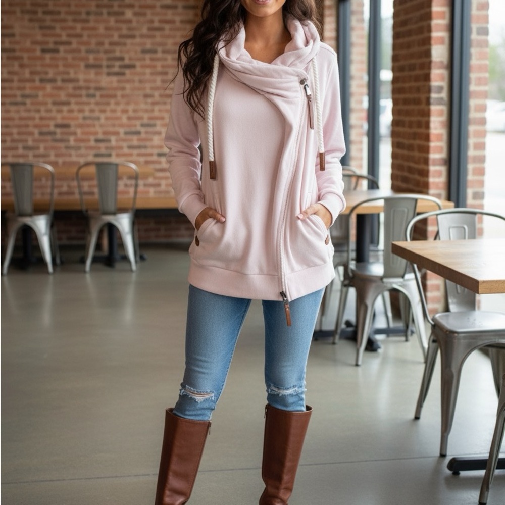 Wanakome   Pink Sweater with Asymmetrical full Zipper